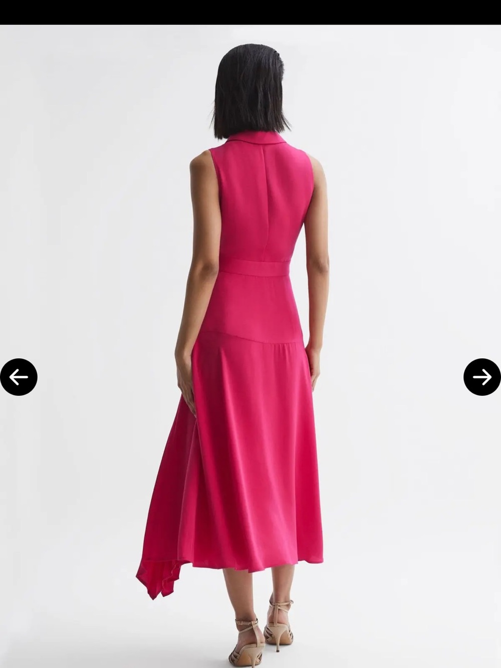 REISS Claire Pleated Fitted Midi Dress Pink Size 6 - Picture 9 of 15